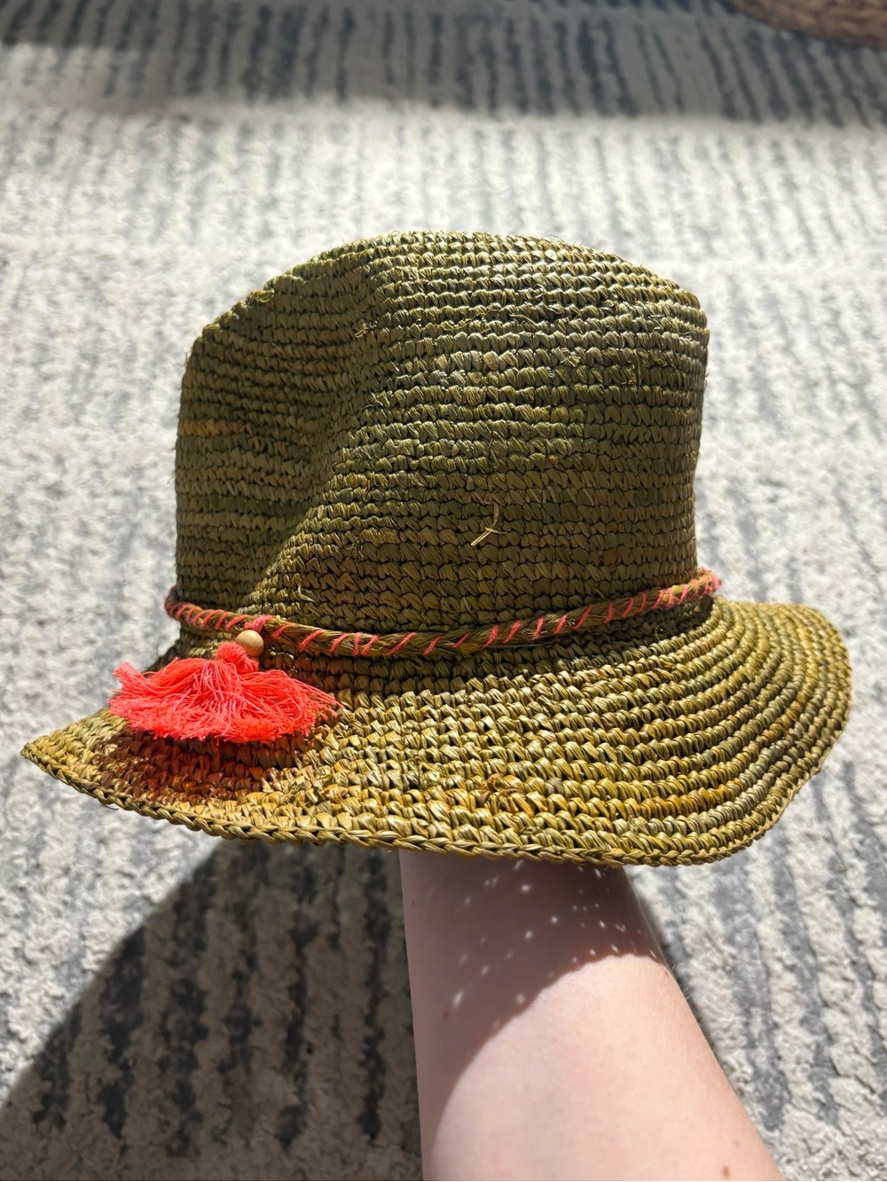 NWT Michael stars straw raffia tan coral fedora hat
